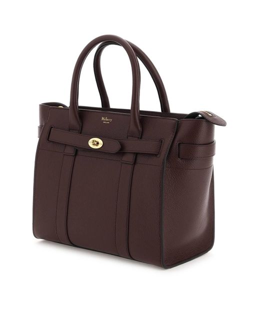 Mulberry Brown Grained Leather Small Zipped Bayswater Bag