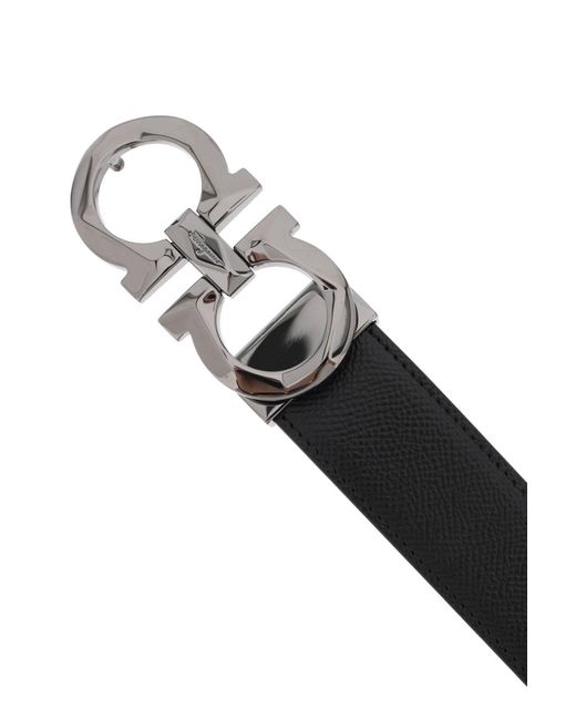 Ferragamo Black Reversible Faceted Gancini Buckle Belt for men