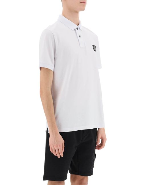 Stone Island White Slim Fit Polo Shirt With Logo Patch for men