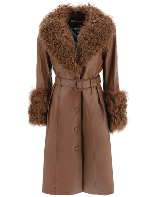 Saks Potts Brown 'foxy' Leather And Shearling Long Coat