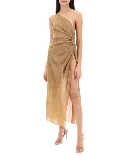 Oseree Natural Oséree One-shoulder Dress In Lurex Knit