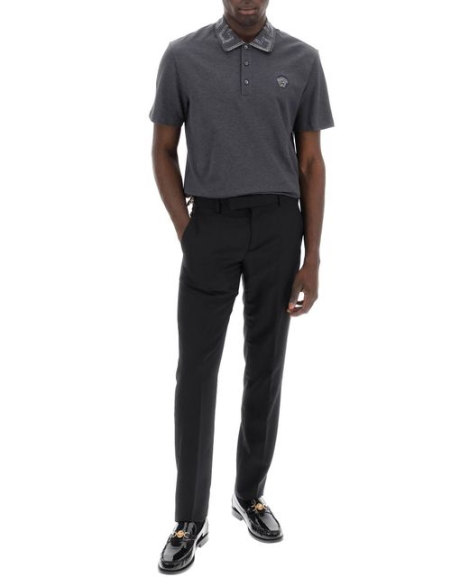 Versace Black Polo Shirt With Greca Collar for men