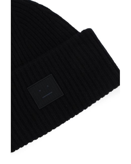 Woolen Face Beanie Hat di Acne in Black