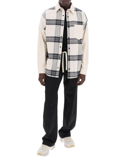 Palm Angels White "Plaid Overshirt With Embroidered Logo
