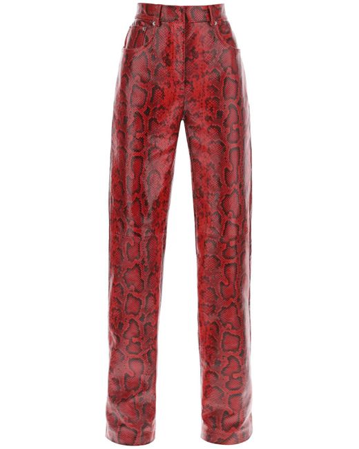 Sportmax Red Abete Python Print Leather Pants
