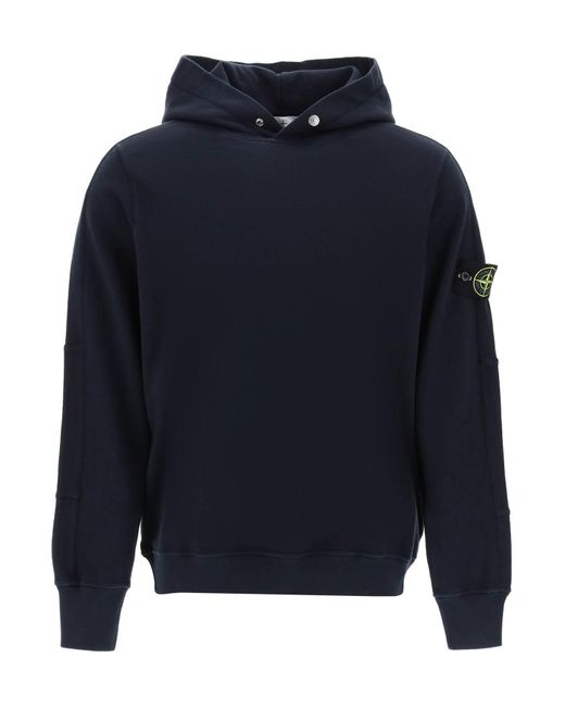 Stone Island Blue Light Hoodie With Logo Badge for men