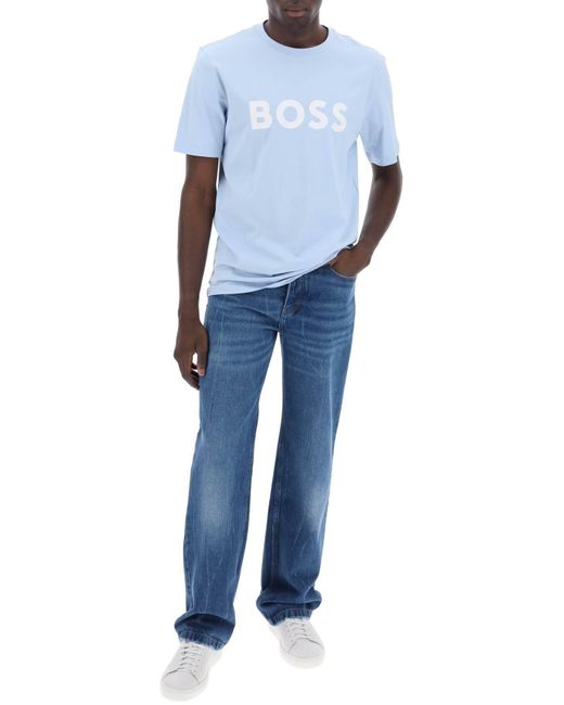T-Shirt Tiburt 354 Stampa Logo di Boss in Blue da Uomo