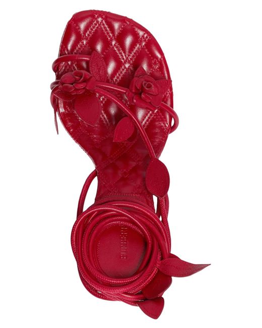 Burberry Red Ivy Flora Leather Sandals With Heel