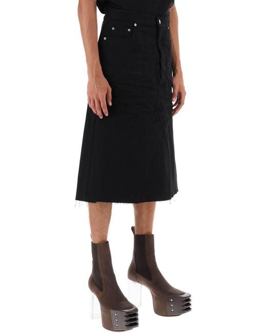 Rick Owens Black Midi Denim Skirt for men