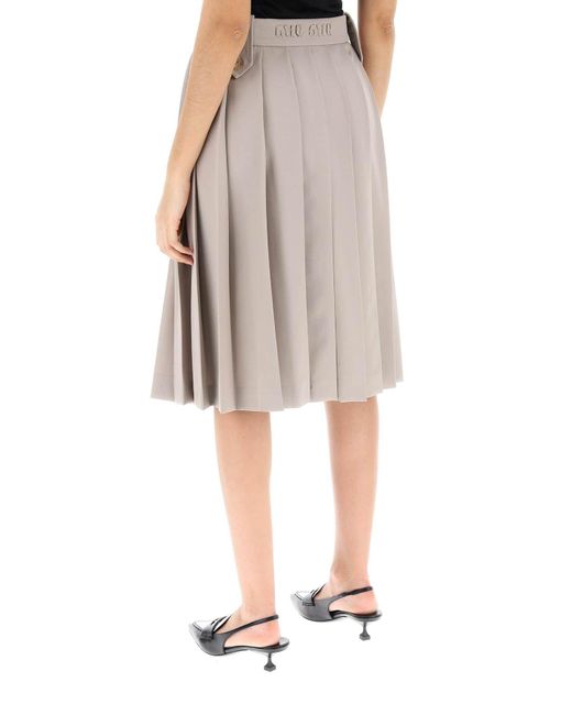 Miu Miu Brown Wool Gabardine Pleated Skirt