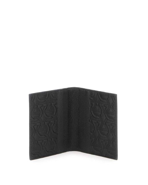 Ferragamo Black Embossed Leather Bi-fold Cardholder for men