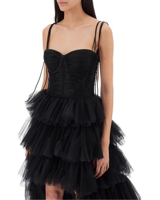 19:13 Dresscode Black Long Bustier Dress With Flounced Skirt