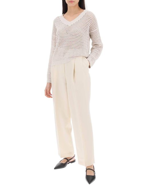 Brunello Cucinelli White Dazzling Net Cotton Sweater