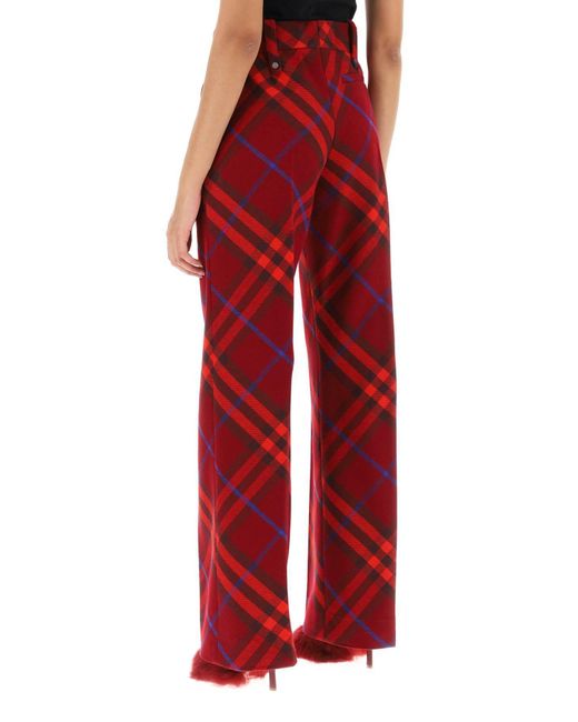 Burberry Red Checked Straight-leg Mid-rise Wool Trousers