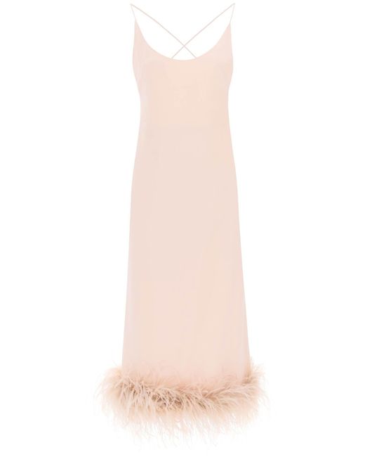 Miu Miu Pink Feather-trimmed Slip Dress