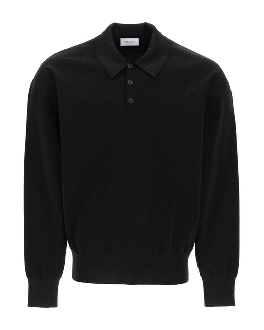 Ferragamo Black Long Sleeve Lurex Polo Shirt for men