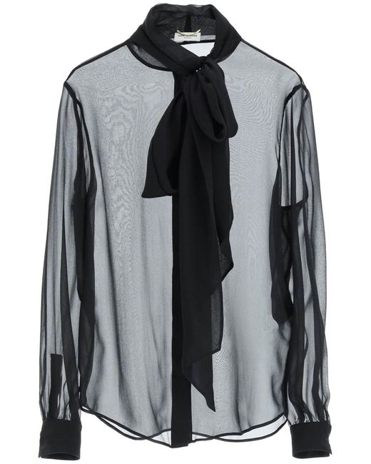 Saint Laurent Silk Chiffon Lavalliere Shirt in Black | Lyst