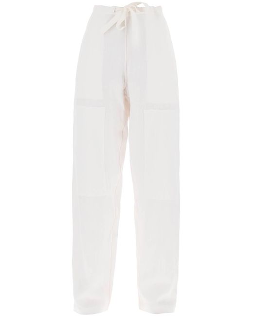 Ferragamo White Work Linen Blend Pants With Patchwork