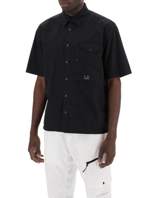 C P Company Black Short-Sleeved Poplin Shirt for men