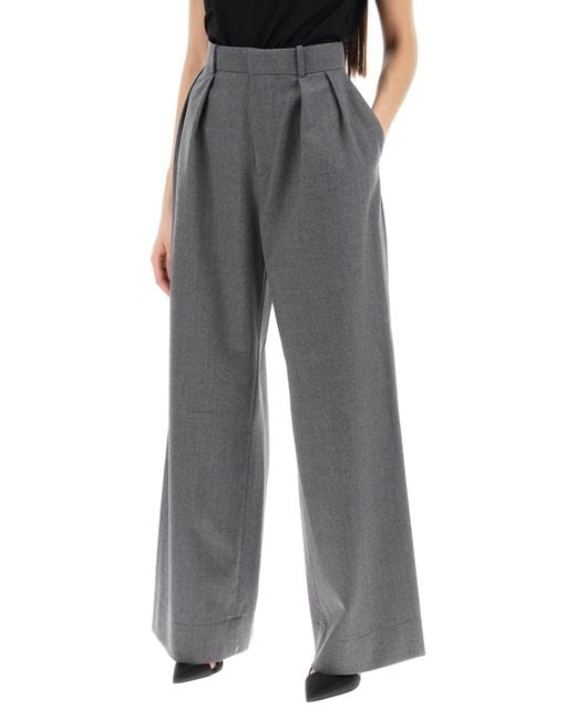 Wardrobe NYC Gray Wide Leg Flannel Trousers For Or