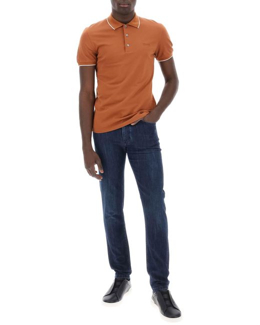 Zegna Orange Slim Fit Polo Shirt In Stretch Cotton for men