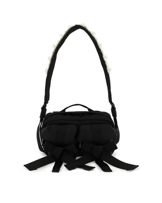 Simone Rocha Black Nylon Crossbody Bag With Bows And Pearls