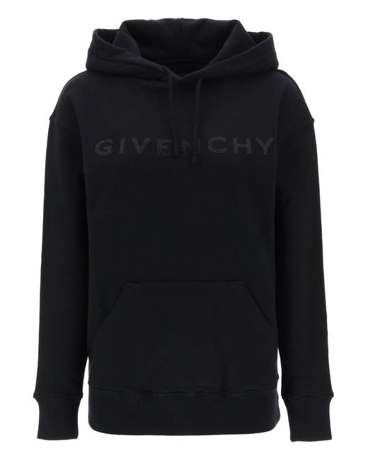 Givenchy Black Hoodie With Rhinestone-studded Logo