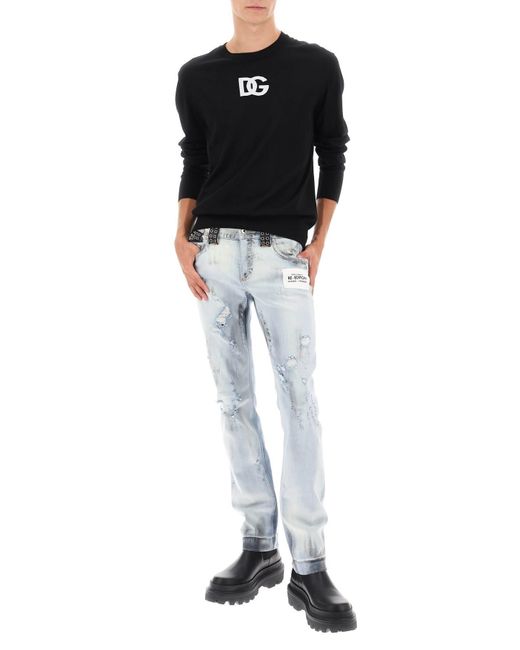 Dolce & Gabbana Blue Re Edition Jeans With Leather Detailing for men