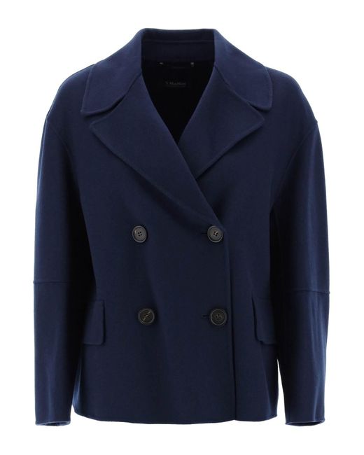 Max Mara Cape Boxy Peacoat in Blue Lyst