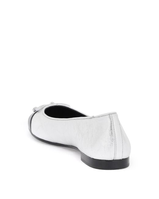 Tory Burch White Laminated Ballet Flats With Contrasting Toe