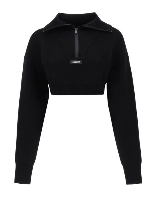 Coperni Black Half Zip Cropped Boxy Wool Sweater