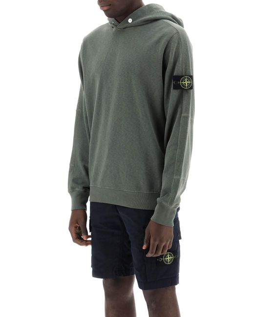 Stone Island Gray Light Hoodie With Logo Badge for men