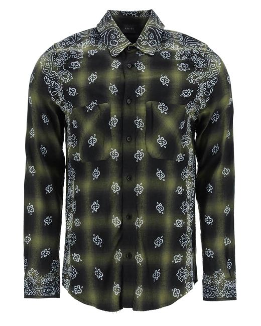 Amiri Cotton Bleach Bandana Shadow Plaid Shirt in Green (Black) for Men