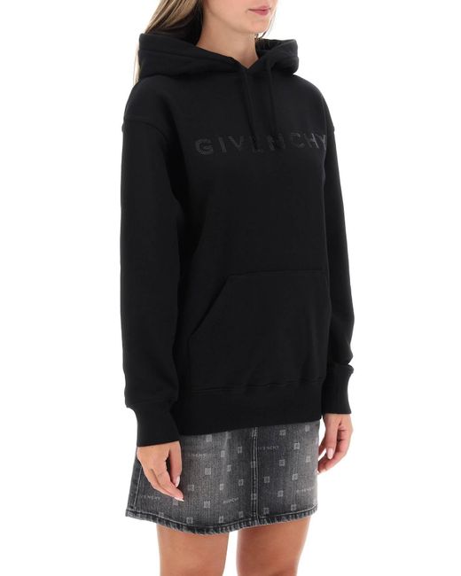 Givenchy Black Hoodie With Rhinestone-studded Logo