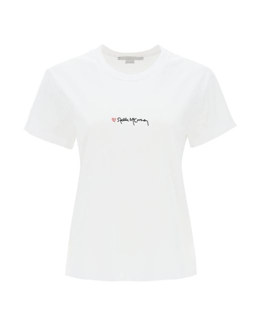 T-Shirt Con Firma Ricamata di Stella McCartney in White