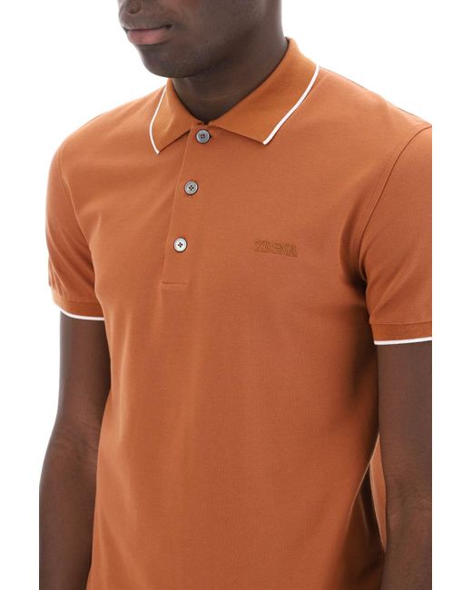 Zegna Orange Slim Fit Polo Shirt In Stretch Cotton for men