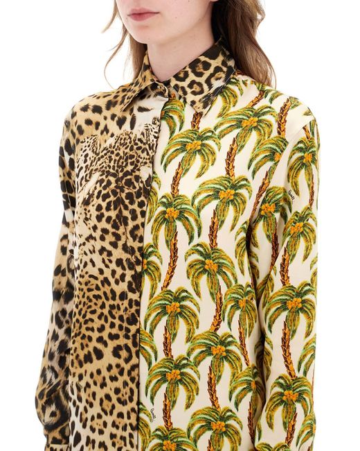Roberto Cavalli Natural Jaguar And Palm Tree Printed Shirt