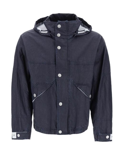 Stone Island Blue "marina Raw Plated Linen Jacket With for men