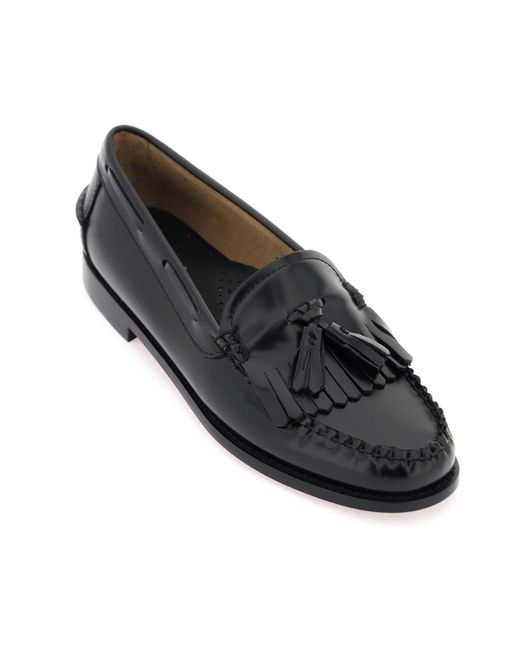 G.H.BASS Black Esther Kiltie Weejuns Loafers In Brushed Leather