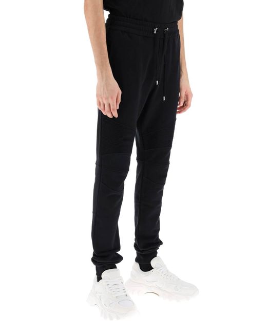 Balmain Black Joggers With Topstitched Inserts for men