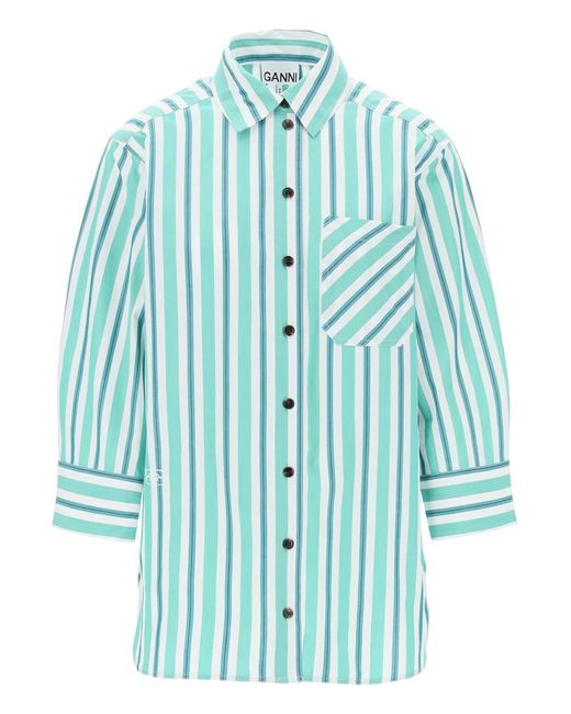 Ganni Blue "oversized Striped Poplin Shirt