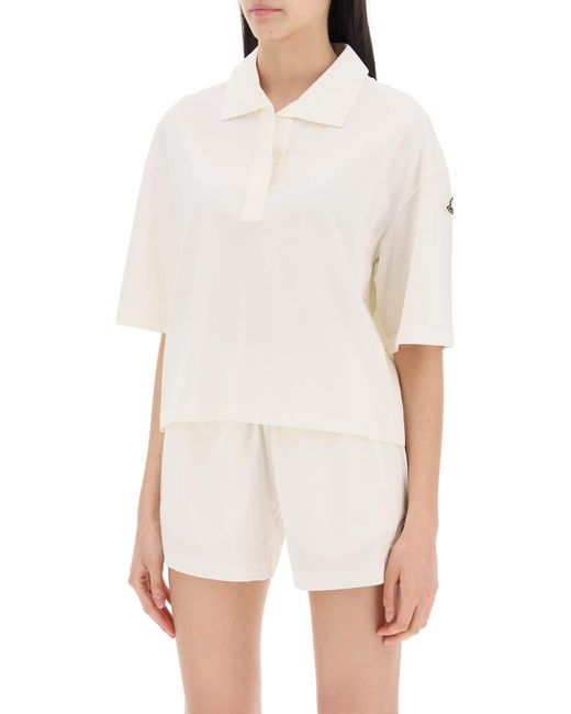 Moncler White Polo Shirt With Poplin Inserts