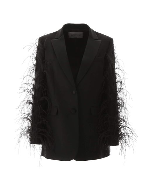 Valentino Black Feather-sleeve Blazer Jacket