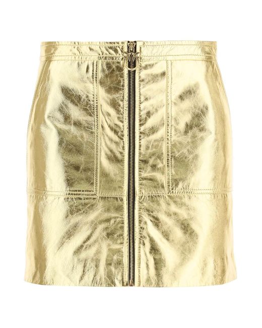 Pinko 'gerardina' Mini Skirt In Laminated Leather in Gold,Metallic ...