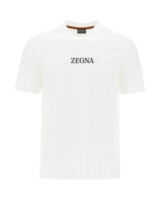 Zegna White T Shirt With Rubberized Logo for men