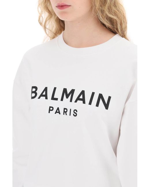 Balmain White Logo Organic Cotton Cropped Sweatshirt