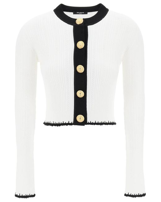 Balmain Black Bicolor Knit Cardigan With Embossed Buttons