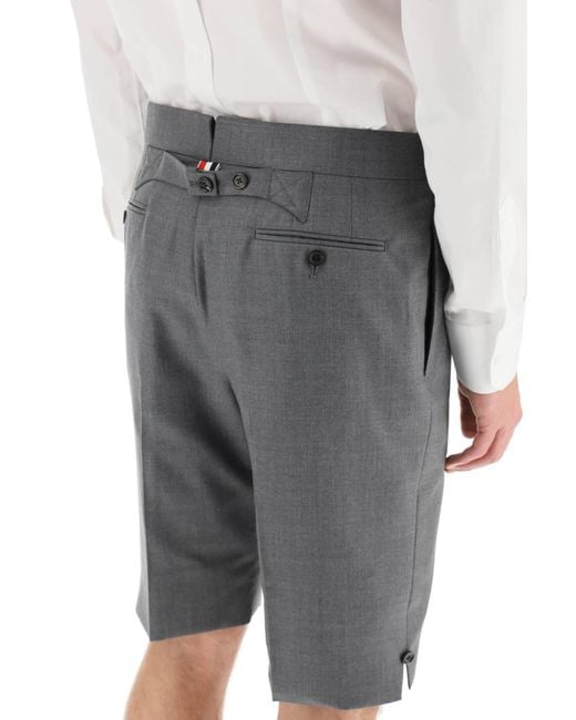 Thom Browne Gray Super 120's Wool Shorts With Back Strap for men