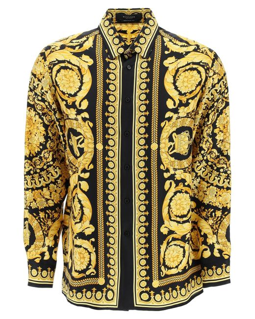 Versace Barocco Print Silk Shirt in Black,Gold (Yellow) for Men | Lyst UK