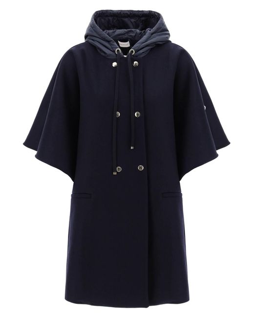 Moncler Blue Virgin Wool Cloak With Hood
